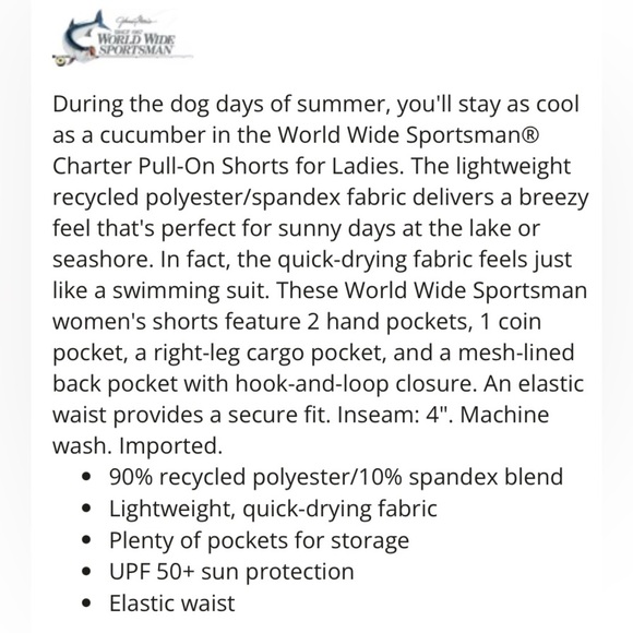 World Wide Sportsman Woman’s Tropical Charter Shorts UPF 50 Size Medium - Picture 3 of 14